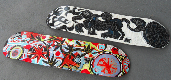 Mark T. Smith painted skateboards