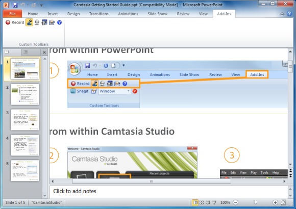 Camtasia and Powerpoint as a team