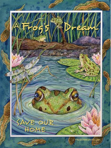 Frog Conservation poster - A Frog's Dream - Illustrated by Sherry Neidigh.