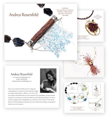 Andrea Rosenfeld lookbook design and postcard design