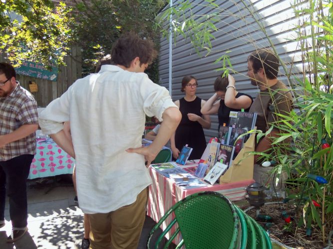 Outdoor garden with cartoonists at Pete's Mini Zine Fest 2015.