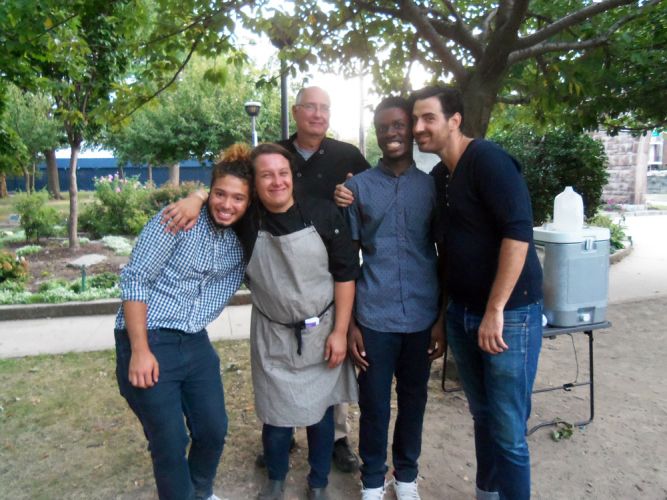 FeedJC team with Chef David Trotta (right) and Chef Alex Sartoga (second from left) in Pershing Field.