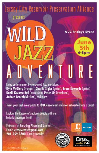 Wild Jazz Adventure at the Jersey City Reservoir - Poster design by Susan Newman