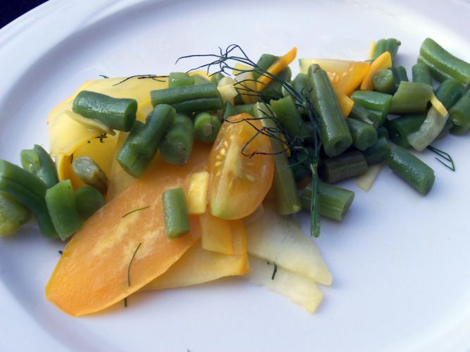 Squash, zucchini, bean salad (2nd course) at One Dinner.