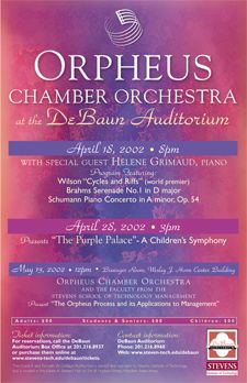 Orpheus Chamber Orchestra at DeBaun Auditorium poster and postcard design