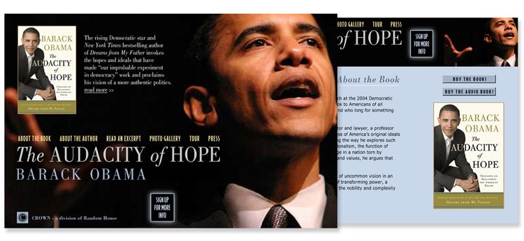Barack Obama - Audacity of Hope website design