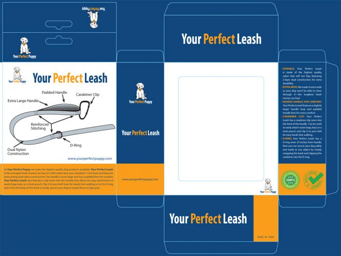 Your Perfect Puppy launches new Leash design. Package design and diagram drawings by Susan Newman