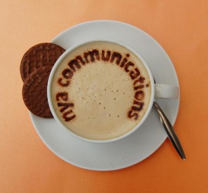 NYA Communications - Fun Logo for social media - name in cappuccino
