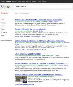 google search results for caped crusader